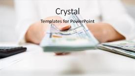  Presentation with investment money - PPT theme enhanced with investment proposal - hands of person proposing money background and a sky blue colored foreground