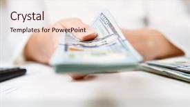  Presentation with money - Slide set consisting of investment proposal - hands of person proposing money background and a lemonade colored foreground