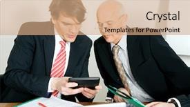  Presentation with numbers - Beautiful presentation theme featuring investment proposal - two businesspeople crunching the numbers backdrop and a coral colored foreground