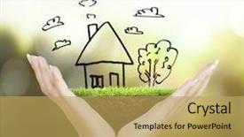  Presentation with human - Slide deck having investment real estate - business man house in human background and a yellow colored foreground