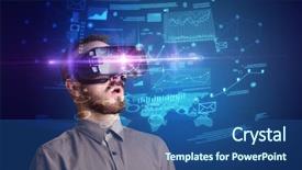  Presentation with business plan - Audience pleasing presentation theme consisting of investment related - amazed businessman with virtual reality backdrop and a ocean colored foreground