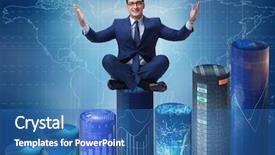 Presentation with zen - PPT theme featuring investment zen - businessman on the bar charts background and a ocean colored foreground