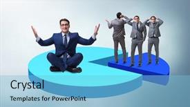  Presentation with pie chart - Beautiful slide deck featuring investment zen - man meditating sitting on pie backdrop and a  colored foreground