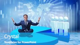  Presentation with pie chart - Presentation theme featuring investment zen - man meditating sitting on pie background and a  colored foreground