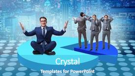  Presentation with pie chart - Presentation theme consisting of investment zen - man meditating sitting on pie background and a  colored foreground