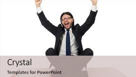  Presentation with sitting teddy bear isolated - Presentation theme with investment zen - young businessman sitting background and a soft green colored foreground