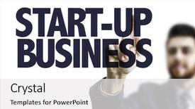  Presentation with start up business - PPT theme enhanced with investors decisions - business man pointing the text background and a white colored foreground
