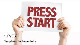  Presentation with press - PPT theme enhanced with investors decisions - press start card isolated background and a sky blue colored foreground