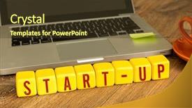  Presentation with start up - Slides having investors decisions - start-up written on a wooden background and a tawny brown colored foreground