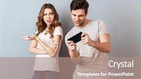  Presentation with mobile games - Cool new slide deck with envy - portrait of a young couple backdrop and a coral colored foreground
