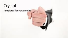  Presentation with breaking through - PPT theme enhanced with invisibile hands - businessman breaking through the paper background and a white colored foreground