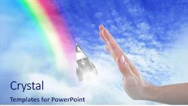  Presentation with touch screen - Colorful presentation theme enhanced with invisibile hands - composite image of hand backdrop and a sky blue colored foreground