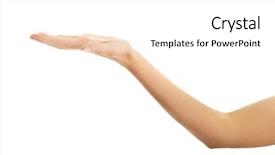  Presentation with trophy award hand holding - Audience pleasing presentation design consisting of invisibile hands - female hand holding something invisible backdrop and a white colored foreground