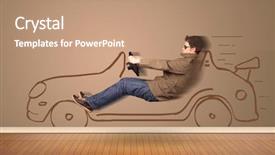  Presentation with driving - Slide set consisting of invisibile hands - happy man driving an hand background and a coral colored foreground