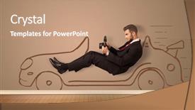  Presentation with driving - Amazing presentation having invisibile hands - happy man driving an hand backdrop and a coral colored foreground