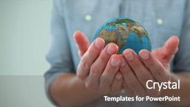  Presentation with hands holding - Slide deck having invisible object against grey background background and a tawny brown colored foreground