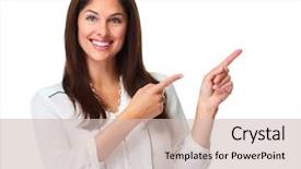  Presentation with invitation - Cool new presentation with invitation - business woman presenter backdrop and a soft green colored foreground