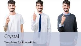  Presentation with over come challange - PPT theme consisting of invitation - collage of young man background and a light blue colored foreground