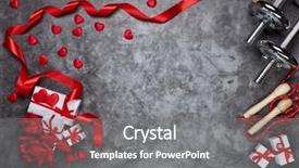  Presentation with red grey - PPT layouts having invitation - dumbbells rope gift boxes flowers background and a gray colored foreground