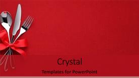  Presentation with spoon - PPT theme consisting of invitation - fork knife spoon with ribbon background and a crimson colored foreground