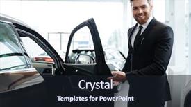  Presentation with car dealer - Slides enhanced with invitation - happy smiling male dealer inviting background and a wine colored foreground