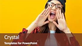  Presentation with woman hands open - PPT layouts with invitation - hipster girl screaming background and a tawny brown colored foreground
