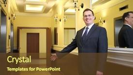  Presentation with elevator - Slide deck with invitation - hospitable concierge in a business background and a tawny brown colored foreground