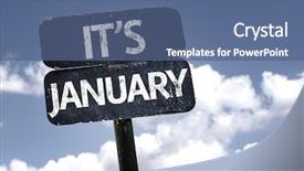  Presentation with january - Beautiful slide deck featuring annual day invitation - it's january sign with clouds backdrop and a ocean colored foreground