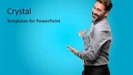  Presentation with beard - PPT theme consisting of invitation - middle age man with beard background and a cyan colored foreground