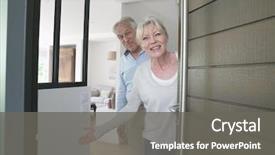  Presentation with discrimination of people disability - Colorful presentation enhanced with invitation - senior people welcoming friends backdrop and a gray colored foreground