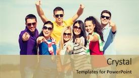  Presentation with happy holidays - Presentation theme featuring invitation - summer holidays vacation happy people background and a coral colored foreground