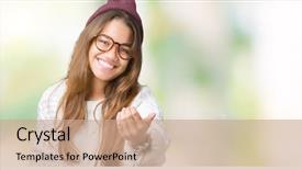  Presentation with hat - Beautiful PPT layouts featuring invitation - young beautiful brunette hipster woman backdrop and a coral colored foreground