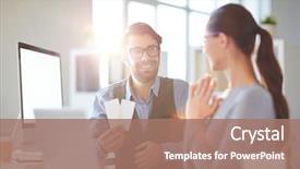  Presentation with employee - Presentation enhanced with invitation - young employee with two tickets background and a coral colored foreground