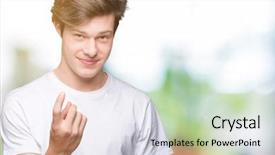  Presentation with young man wearing a hat - Slides with invitation - young handsome man wearing casual background and a sky blue colored foreground