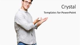  Presentation with man in nature - Slide set with invitation - young handsome man wearing glasses background and a white colored foreground