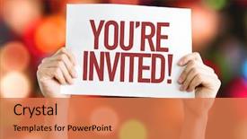  Presentation with invitation - Beautiful theme featuring invitation - you're invited placard with bokeh backdrop and a coral colored foreground