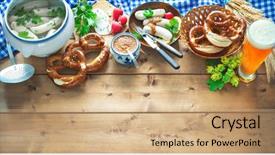  Presentation with oktoberfest menu - Audience pleasing theme consisting of invitation breakfast - bavarian sausages with pretzels sweet backdrop and a coral colored foreground