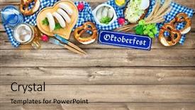 Presentation with oktoberfest menu - Colorful presentation theme enhanced with invitation breakfast - bavarian white sausages with pretzels backdrop and a coral colored foreground