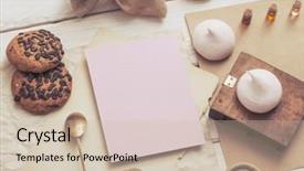  Presentation with sweets - Slides enhanced with invitation breakfast - blank cardboard tag next background and a  colored foreground