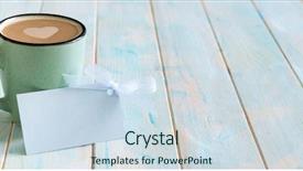  Presentation with gift card envelope - Theme having invitation breakfast - cup of cappuccino with gift background and a sky blue colored foreground