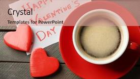  Presentation with pen laptop coffee cup clips - Colorful slides enhanced with invitation breakfast - cup of coffee and heart backdrop and a coral colored foreground