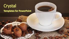  Presentation with ingredients brown sugar coffee beans - Cool new presentation theme with invitation breakfast - cup of coffee on wooden backdrop and a tawny brown colored foreground