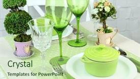  Presentation with elegant table setting - Colorful PPT theme enhanced with invitation breakfast - trendy table setting in restaurant backdrop and a mint green colored foreground