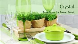 Presentation with cutlery easter table setting - PPT layouts consisting of invitation breakfast - trendy table setting in restaurant background and a mint green colored foreground