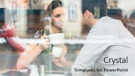  Presentation with love coffee cappuccino coffee - PPT theme with invitation breakfast - young couple sitting background and a light gray colored foreground