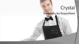  Presentation with waiter - Cool new slides with invitation business reception - cute waiter welcoming you backdrop and a white colored foreground