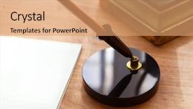  Presentation with pen - PPT theme with invitation business reception - retro style pen pen stand background and a coral colored foreground