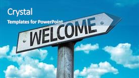  Presentation with welcome - PPT theme featuring invitation business reception - welcome sign with sky background background and a teal colored foreground