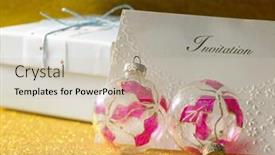  Presentation with invitation - PPT theme having invitation-card-with-christmas-bauble background and a soft green colored foreground