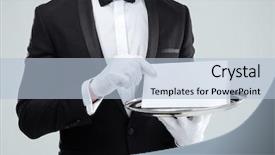  Presentation with butler - Audience pleasing slides consisting of invitation cards - closeup of butler in tuxedo backdrop and a light blue colored foreground